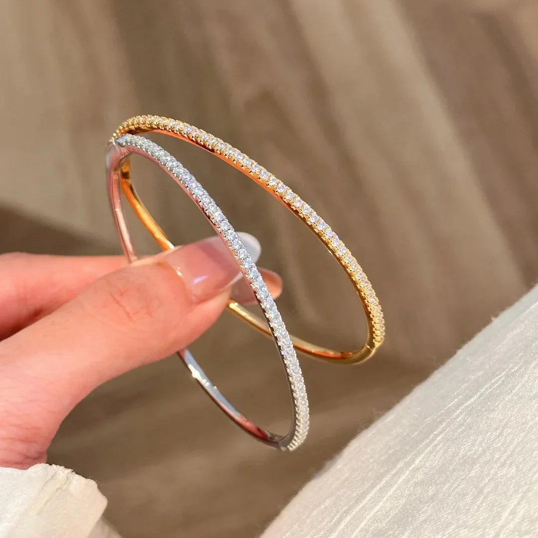 2.5mm All Moissanite Tennis Bangles for Women Luxury Sparkling Bracelets Wedding Birthday Gift 925 Sterling Silver Plated 18K Stella Mer
