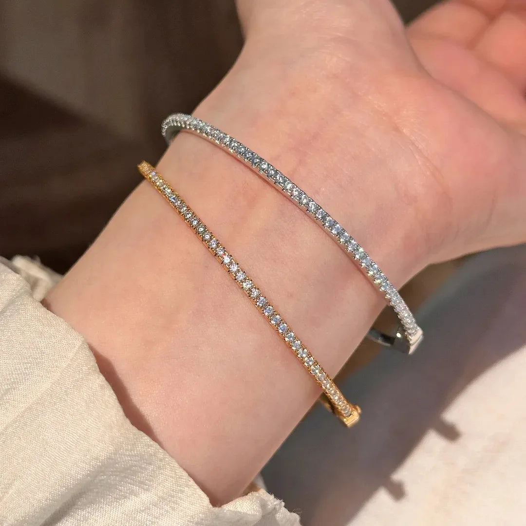 2.5mm All Moissanite Tennis Bangles for Women Luxury Sparkling Bracelets Wedding Birthday Gift 925 Sterling Silver Plated 18K Stella Mer