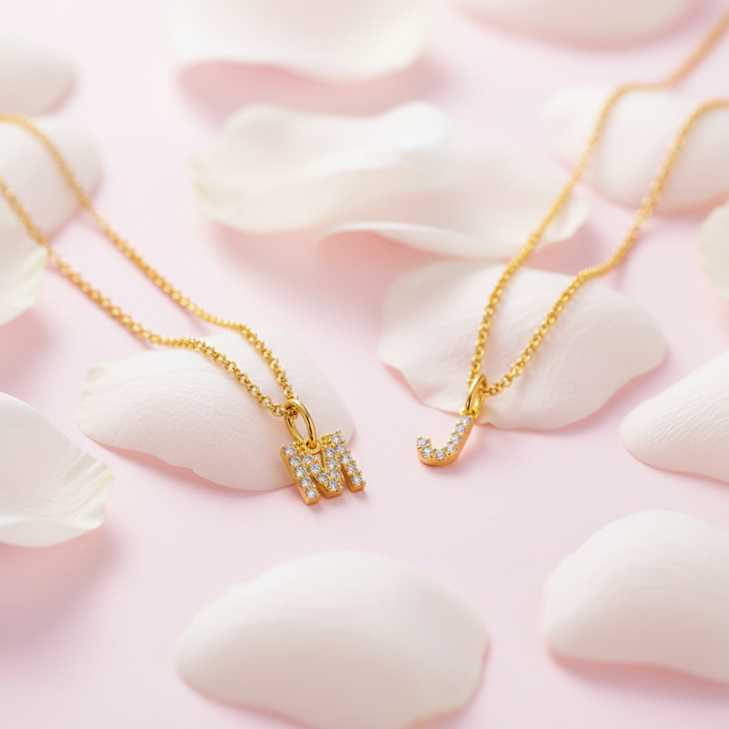 Initial Necklaces on Rose Petals