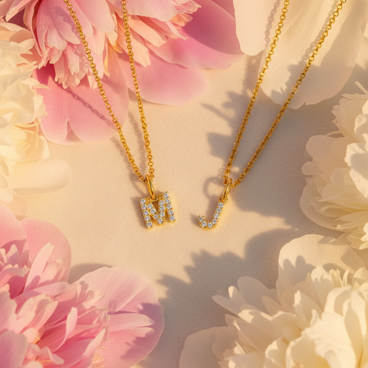 Initial Necklaces Peony Flat Lay