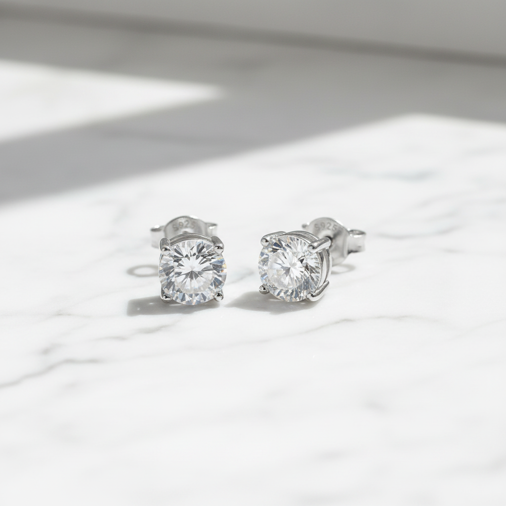 Kolczyki moissanite na marmurze