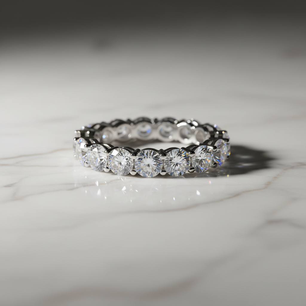 Wedding Band on Marble with Gold Veining